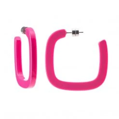 Machete Midi Square Hoops In Neon Pink Jewelry