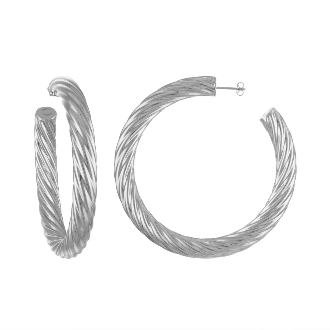 Machete Jewelry 2.5" Twist Hoops In Silver 5 Machete Jewelry 2.5" Twist Hoops In Silver