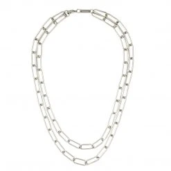 Machete Paperclip Chain Layered Necklace In Silver Jewelry